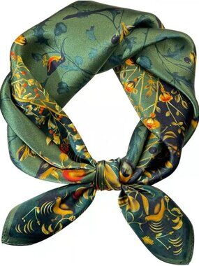 Women's Jade Green Mulberry Square Scarf for Hair Digital Printed Headscarf Silk